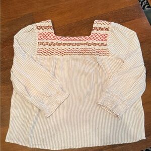 Garnet Hill Cream and Pink Embroidered Blouse